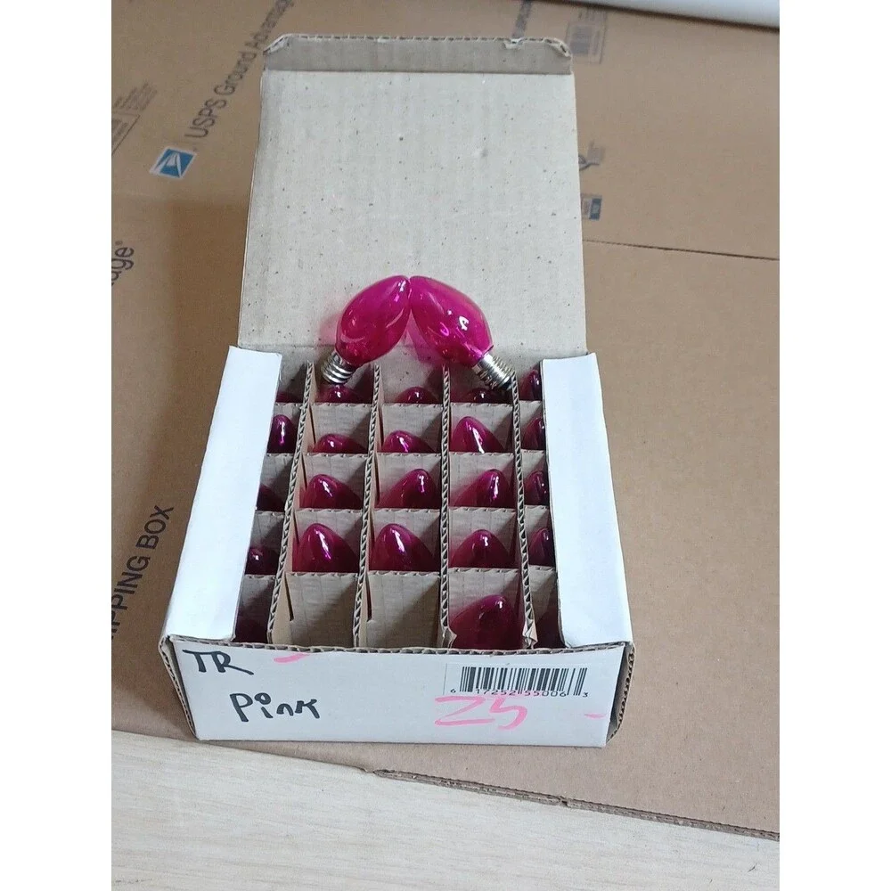 C7 5W Light Pink Box of 25 Replacement Bulbs Transparent 130v NOS Show Craft